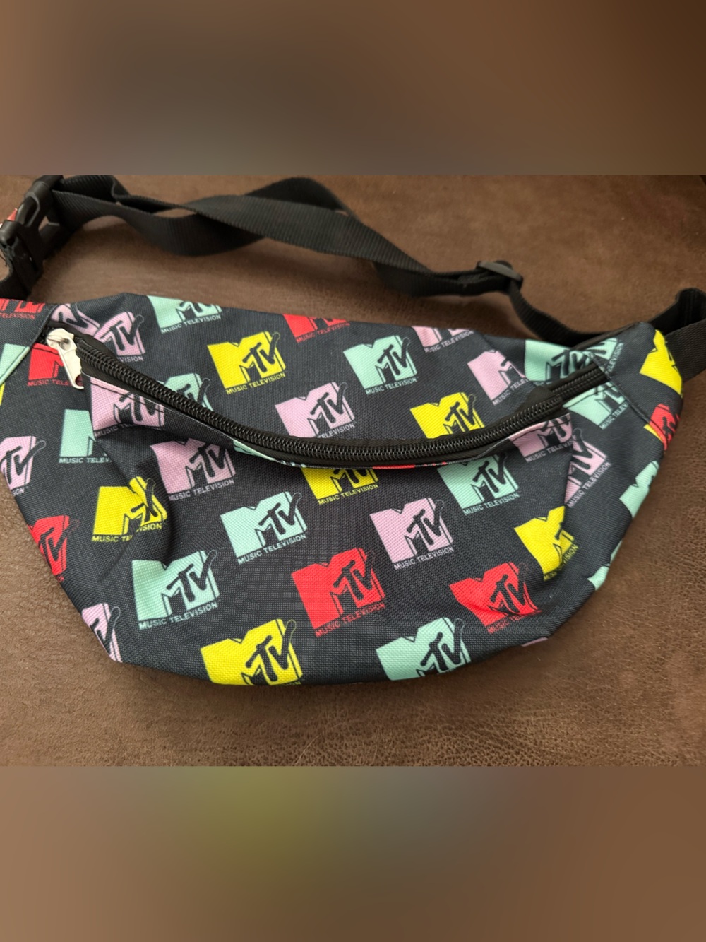 MTV Black Waist Bag with Multicolor Logo Squares